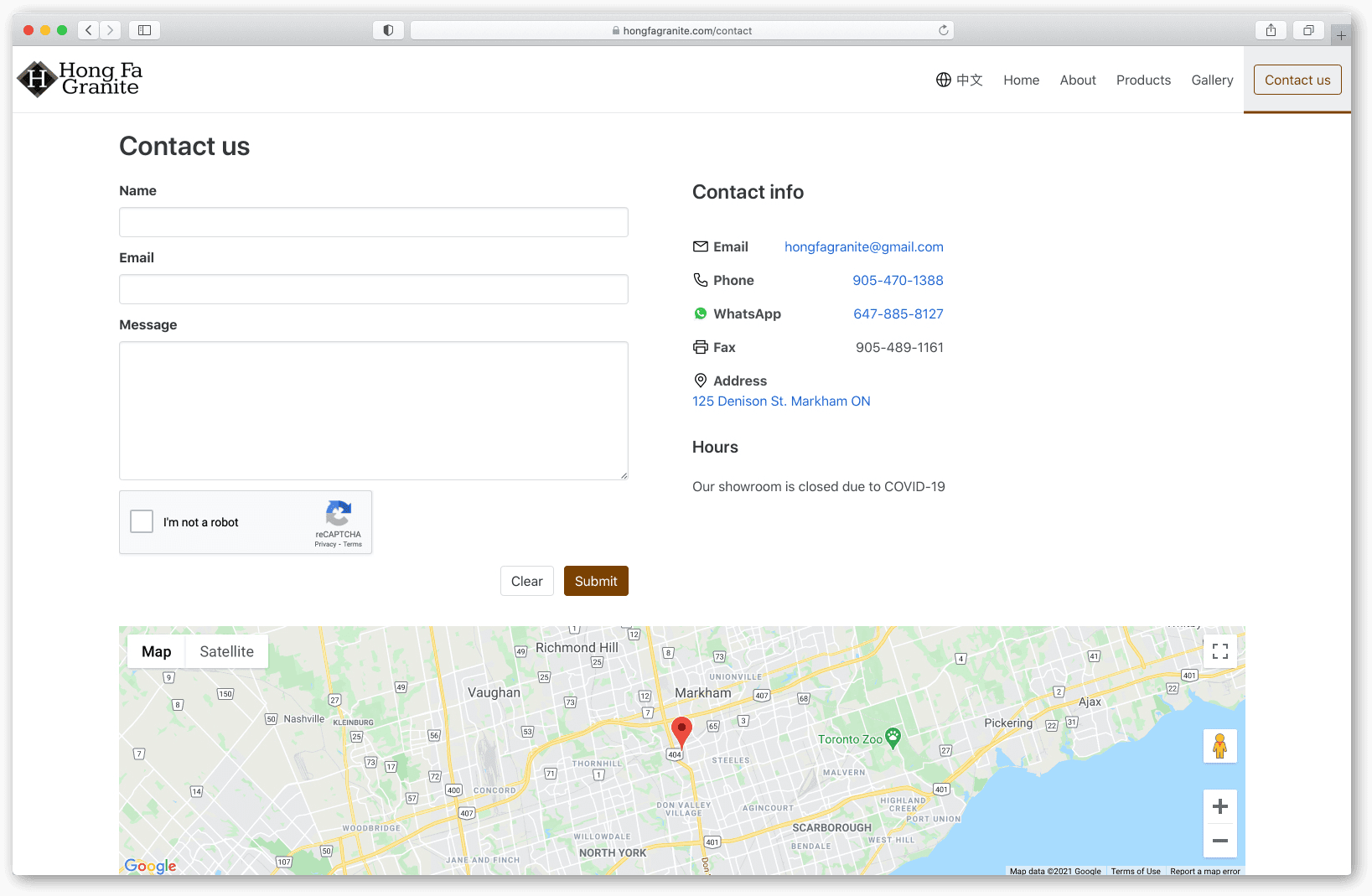 Contact us page of Hong Fa Granite.com